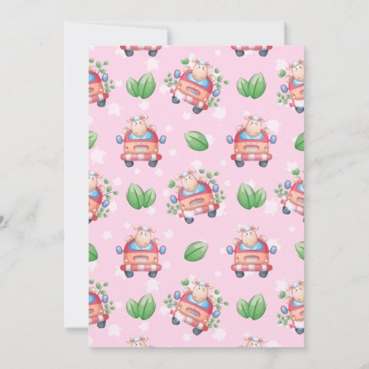かわいい子羊の車のパーティの招待状 招待状 (裏面)
