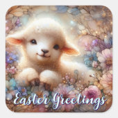 かわいい子羊イースターグリーティングフローラシール スクエアシール (正面)
