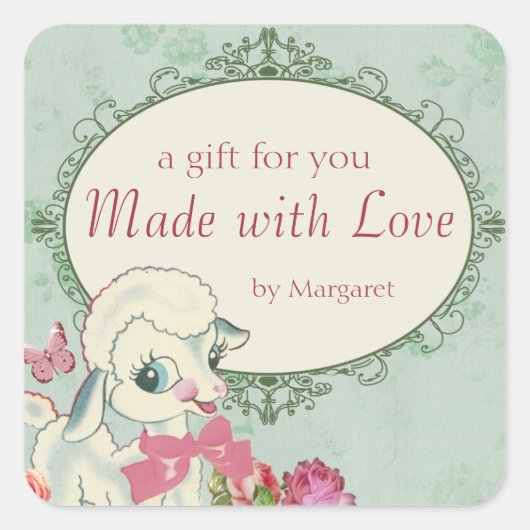 かわいい子羊ウール編み物クロシェベビー裁縫 スクエアシール (正面)