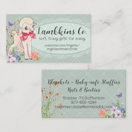 かわいい子羊ウール編み物クロシェベビー裁縫 名刺 (正面/裏面)
