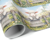 かわいい子羊オンファームフェンス ラッピングペーパー (ロールコーナー)