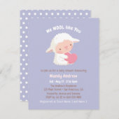 かわいい子羊抱きハートのベビーシャワー 招待状 (正面/裏面)