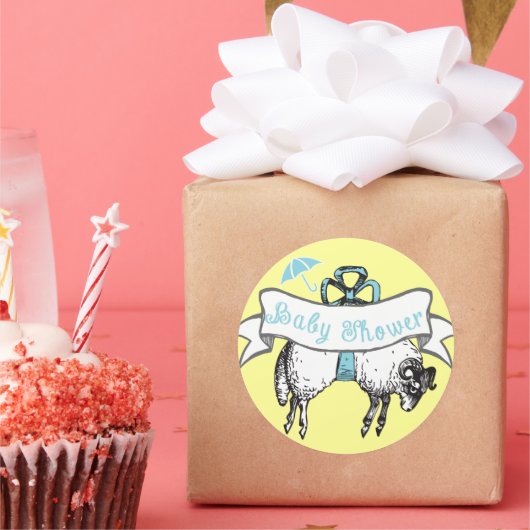 かわいい子羊男の赤ちゃんシャワーステッカー ラウンドシール (パーティー)