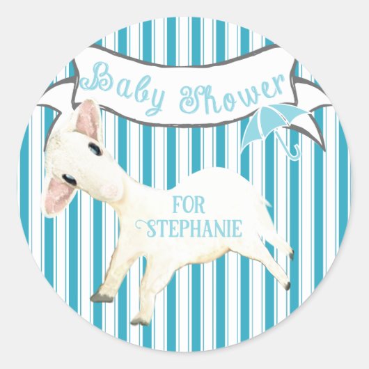 かわいい子羊男の赤ちゃんシャワーママの名前 ラウンドシール (正面)