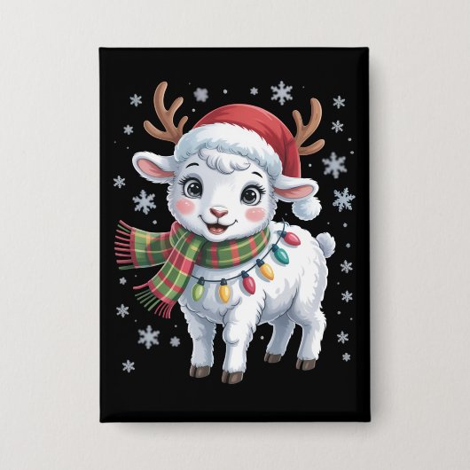 かわいい子羊 クリスマス 面白い 動物好き 農家の人 缶バッジ (正面)