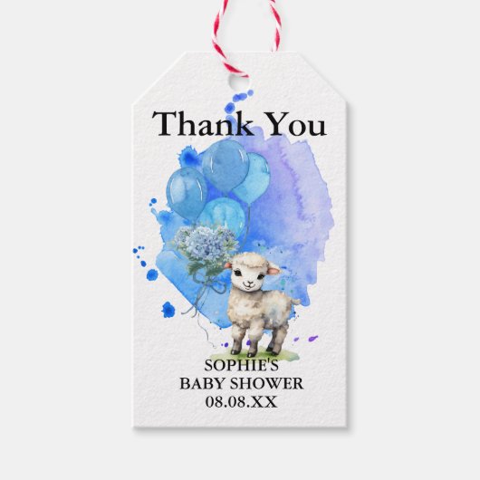 かわいい子羊 ブルー ハイドランジア 風船 ギフトタグ (正面)