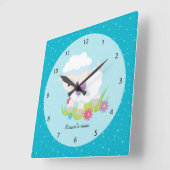 かわいい子羊*背景色を選択 スクエア壁時計 (傾斜)