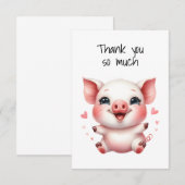 かわいい子豚とピンクのハートのフラットな感謝カード サンキューカード (正面/裏面)