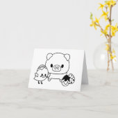 かわいい子豚と雛カーパーソナライズされたド カード (黄色い花)