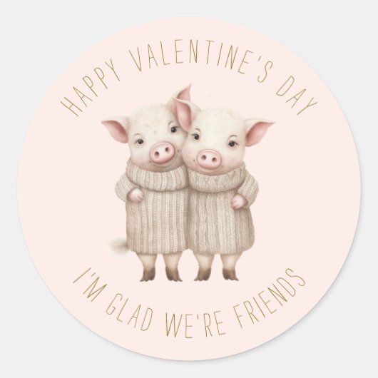 かわいい子豚のピンクのバレンタインデー ラウンドシール (正面)