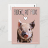 かわいい子豚のピンク色の「食べ物じゃない」ビーガン ポストカード (正面/裏面)