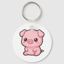 かわいい子豚のボタンキーチェーン