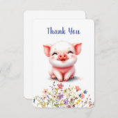 かわいい子豚のワイルドフラワー フラット サンクスカード サンキューカード (正面/裏面)