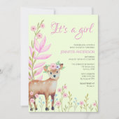 かわいい子豚の森の鹿の赤ちゃんシャワーガール招待状 招待状 (正面)
