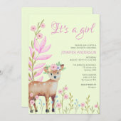かわいい子豚の森の鹿の赤ちゃんシャワーガール招待状 招待状 (正面/裏面)