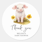 かわいい子豚の赤ちゃんシャワーありがとう好意ステッカー ラウンドシール (正面)