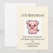 かわいい子豚の7歳の誕生日招待状 招待状 (正面/裏面)