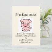かわいい子豚の8歳の誕生日招待状 招待状 (スタンド正面)
