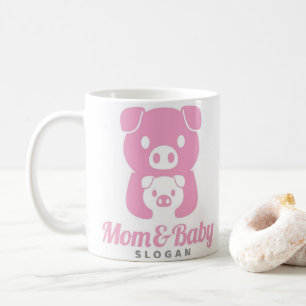 かわいい子豚ママパパピンク色マグカップ コーヒーマグカップ