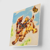 かわいい子走犬 スクエア壁時計 (傾斜)