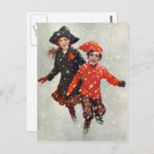 かわいい子遊供が雪の中 ポストカード (正面/裏面)