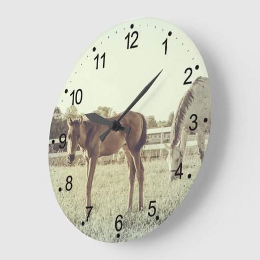 かわいい子馬とママ·ホース ラージ壁時計 (傾斜)