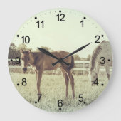かわいい子馬とママ·ホース ラージ壁時計 (正面)