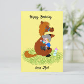 かわいい子馬と赤ちゃん - 子供の誕生日 招待状 (スタンド正面)