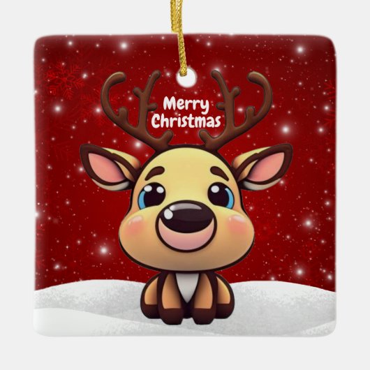 かわいい子鹿のクリスマス 🎄🦌 メリークリスマス セラミックオーナメント (正面)