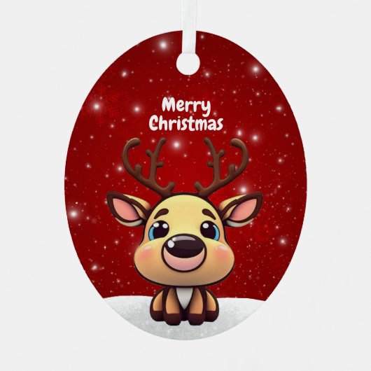 かわいい子鹿のクリスマス メリークリスマス 🦌 🎄 メタルオーナメント (正面)
