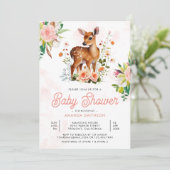 かわいい子鹿の水彩花柄シカのベビーシャワー 招待状 (スタンド正面)