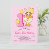 かわいい子鹿の1歳の誕生日パーティーの招待状 招待状 (スタンド正面)