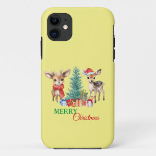 かわいい子鹿トナカイサンタメリークリスマスパーティー iPhone 11 ケース