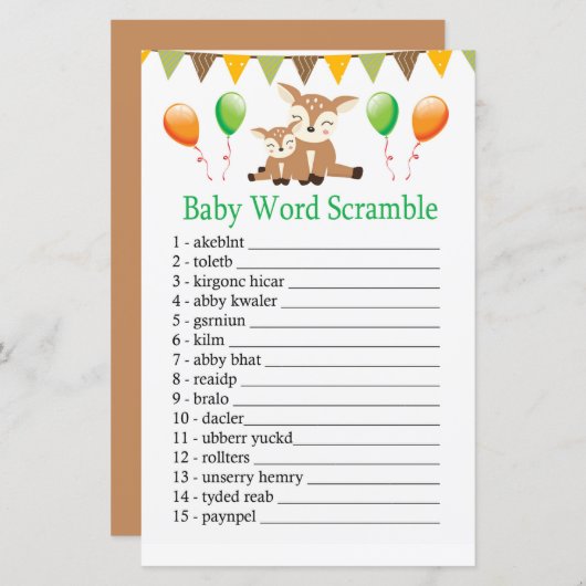 かわいい子鹿ベビーの単語スクランブルゲーム (正面/裏面)