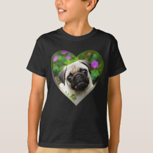 かわいい子鹿色の子犬顔写真ハート- Tシャツ