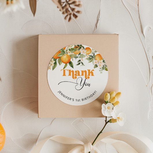 かわいい子 柑橘オレンジ 誕生日 ありがとう ラウンドシール