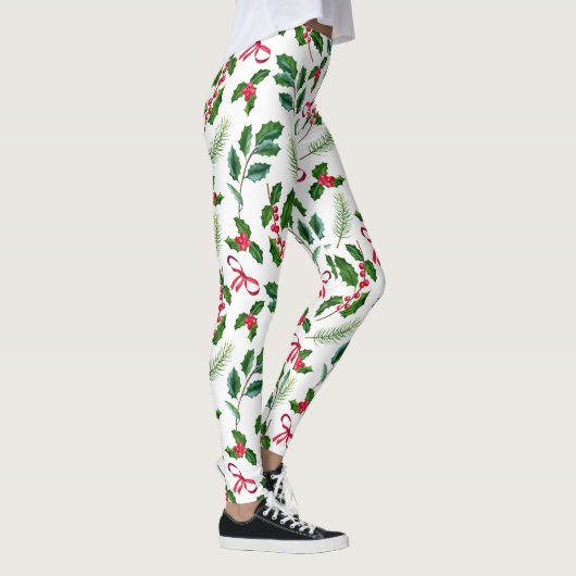 かわいい季節のごあいさつ水彩緑のパターン レギンス (右)