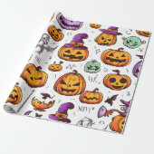 かわいい季節のオレンジパープル秋カボチャハロウィーン ラッピングペーパー (アンロールド)