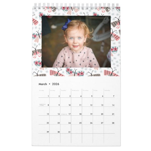 かわいい季節の動物のパターン家族の写真 カレンダー (3月 2026)