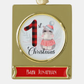 かわいい季節の1stクリスマスプレドベビーヒッポ名 ゴールドプレートバナーオーナメント (正面)