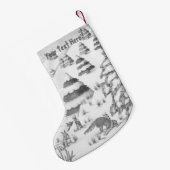 かわいい孤およびウサギのクリスマスの雪場面 スモールクリスマスストッキング (裏面 (吊り時))