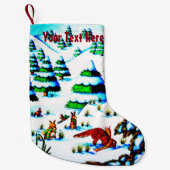 かわいい孤およびウサギのクリスマスの雪場面 スモールクリスマスストッキング (正面)