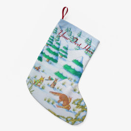 かわいい孤およびウサギのクリスマスの雪場面 スモールクリスマスストッキング
