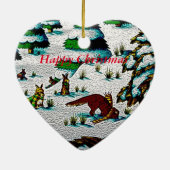 かわいい孤およびウサギのクリスマスの雪場面 セラミックオーナメント (裏面)