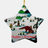 かわいい孤およびウサギのクリスマスの雪場面 セラミックオーナメント (裏面)