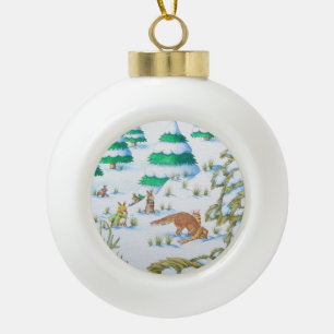かわいい孤およびウサギのクリスマスの雪場面 セラミックボールオーナメント
