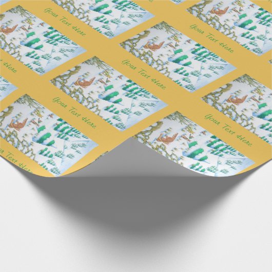 かわいい孤およびウサギのクリスマスの雪場面 ラッピングペーパー (角)