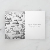 かわいい孤およびウサギの冬の雪場面クリスマス シーズンカード (内部)