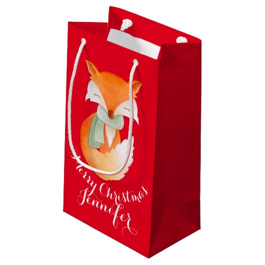 かわいい孤の包まれたな芸術はクリスマスのギフトバッグを示しました スモールペーパーバッグ (裏面アングル)