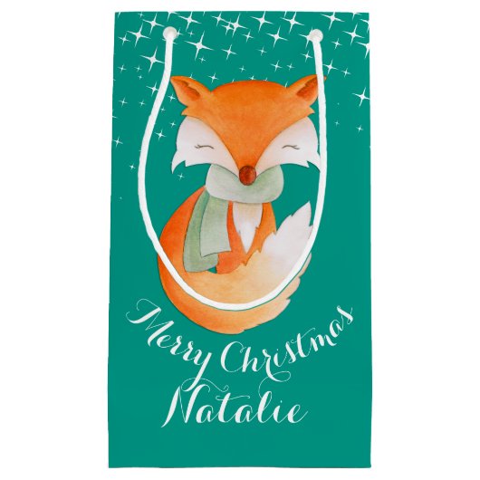 かわいい孤の包まれたな芸術はクリスマスのギフトバッグを示しました スモールペーパーバッグ (正面)